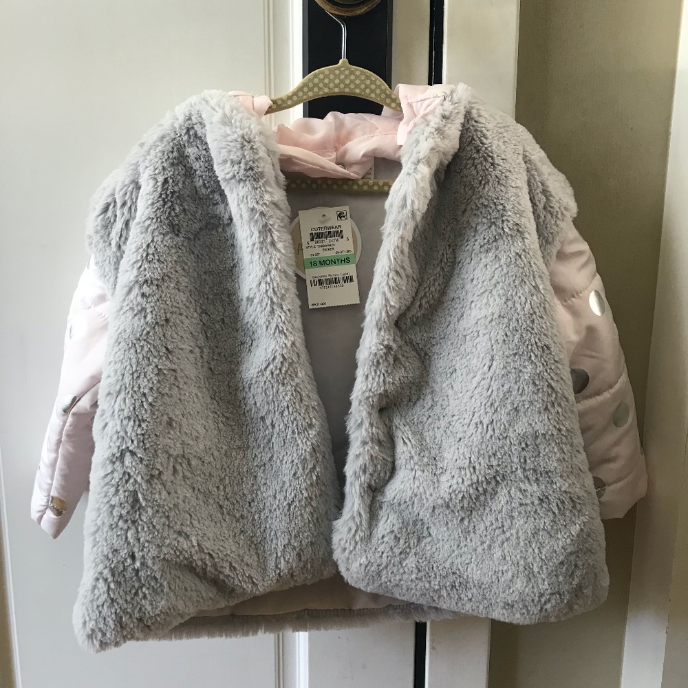 Hooded Puffer Jacket with Faux-Fur Vest, Baby Girl